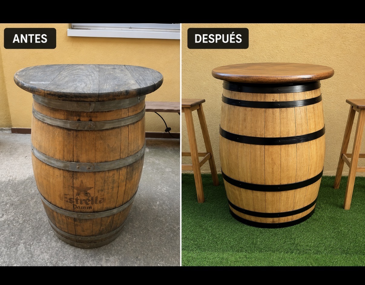 Antes y después: Mesa de barril